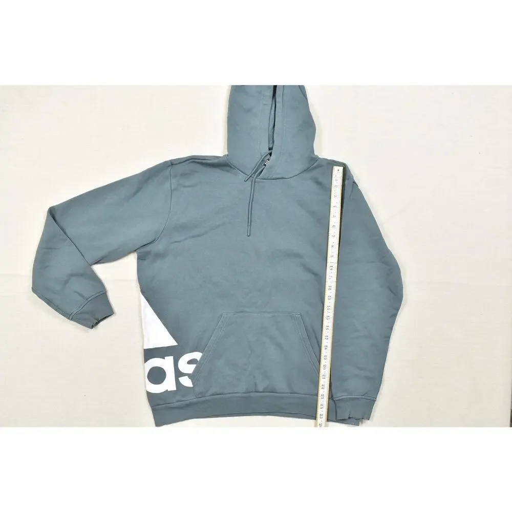 Adidas Men's Size S Blue Hooded Sweatshirt Big Logo Fleece Pullover Hoodie